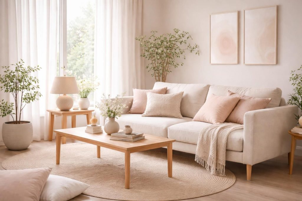 découvrez comment créer un intérieur féminin moderne en combinant l'élégance de zara home et am.pm avec des tons poudrés pour une ambiance douce et contemporaine.