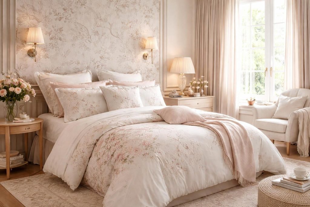 découvrez comment réussir la décoration féminine de votre chambre en associant le linge de maison descamps et les papiers peints élégants cole and son pour un style raffiné et harmonieux.