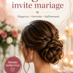 Chignon élégant pour un mariage, coiffure raffinée avec des accessoires floraux.