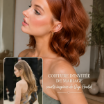 Coiffure élégante et courte pour un mariage, mettant en avant des boucles légères et un look raffiné.