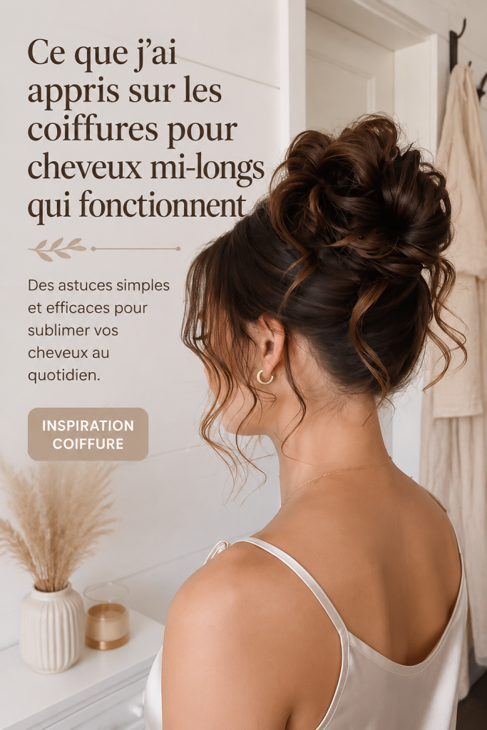 Coiffure moderne pour cheveux mi-longs avec des vagues naturelles.
