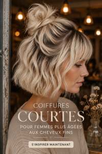 Femme mature avec une coupe courte élégante en 2026, symbole de chic et de tendance.