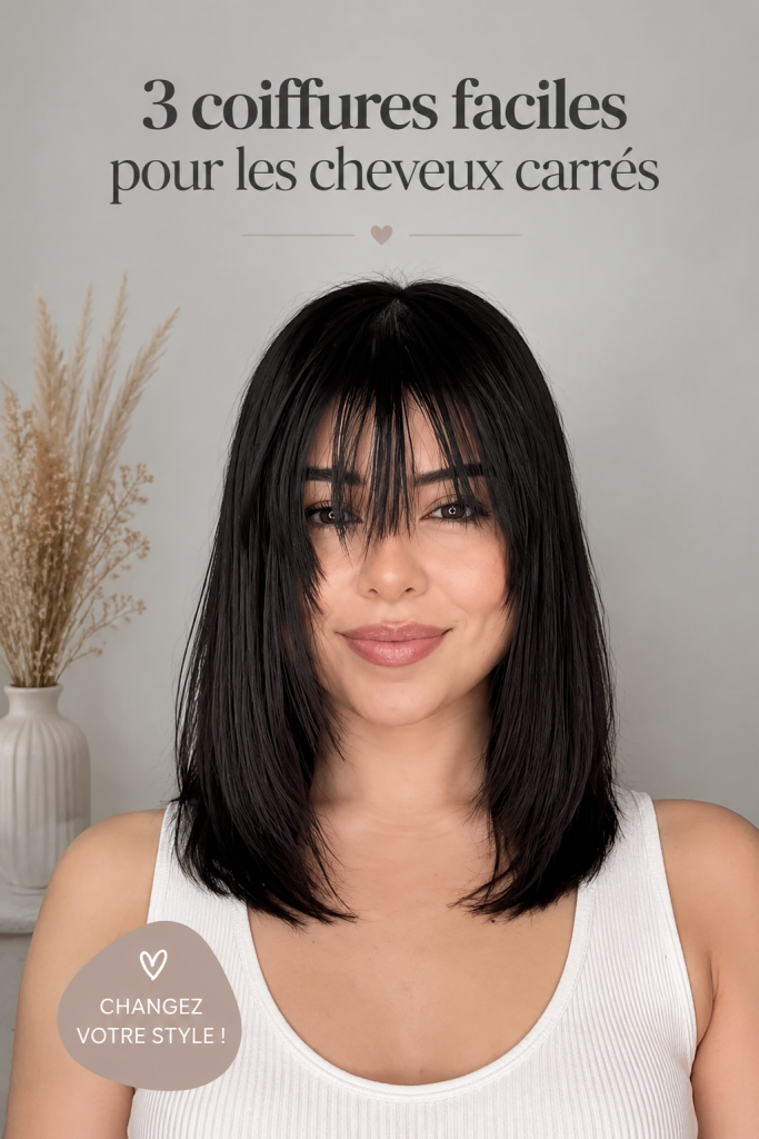Image de coiffures faciles pour cheveux carrés, montrant différents styles modernes.