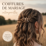 Une mariée avec une coiffure de mariage classique ornée de fleurs, illustrant l'élégance intemporelle.