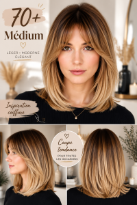 Coiffures mi-longs avec frange pour femmes, présentation d'idées stylées.