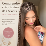 Guide illustré sur la texture des cheveux, présentant différents types comme lisse, ondulé, bouclé et crépu.