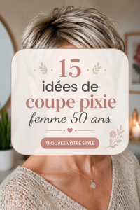Femme de 50 ans avec une coupe pixie moderne et élégante.