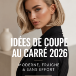 Une femme avec un bob chic, élégant et moderne, représentant les tendances de 2026.