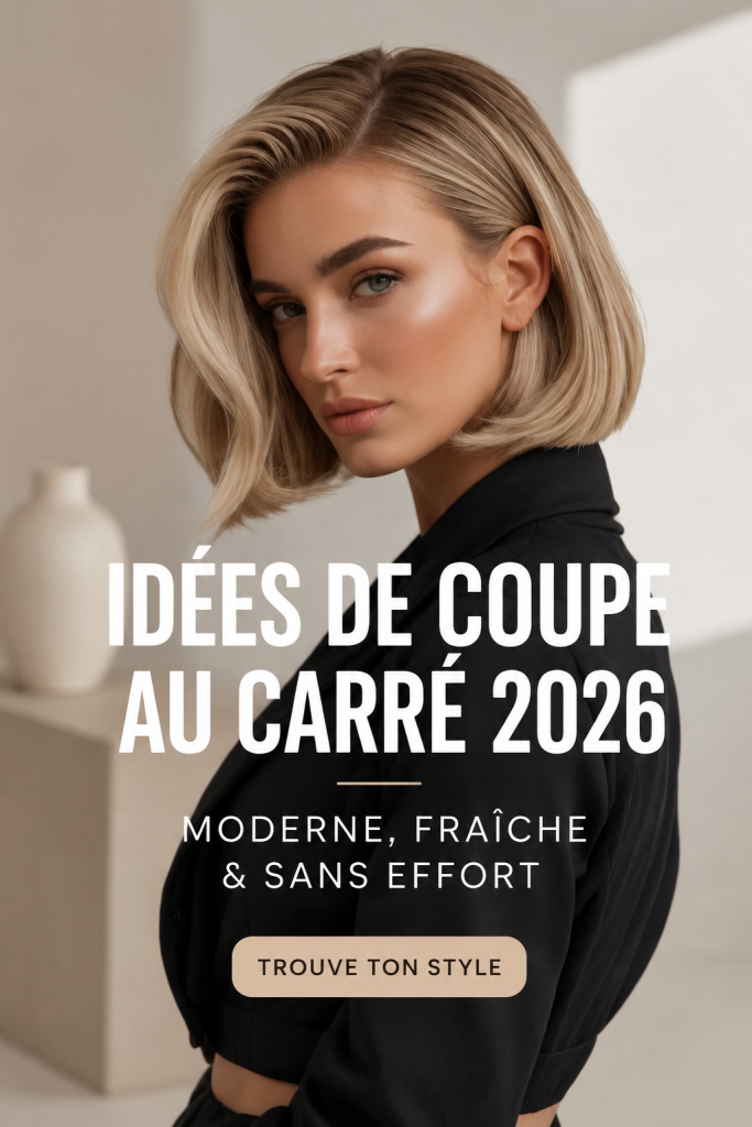 Une femme avec un bob chic, élégant et moderne, représentant les tendances de 2026.