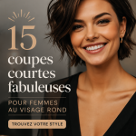 Femme avec une coupe courte élégante mettant en valeur son visage rond.