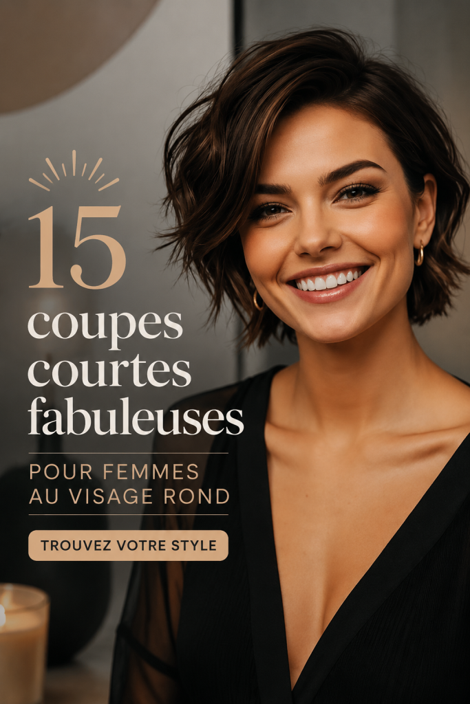 Femme avec une coupe courte élégante mettant en valeur son visage rond.