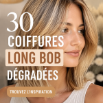 Modèle de long bob en couches stylisé sur une femme avec des cheveux ondulés.
