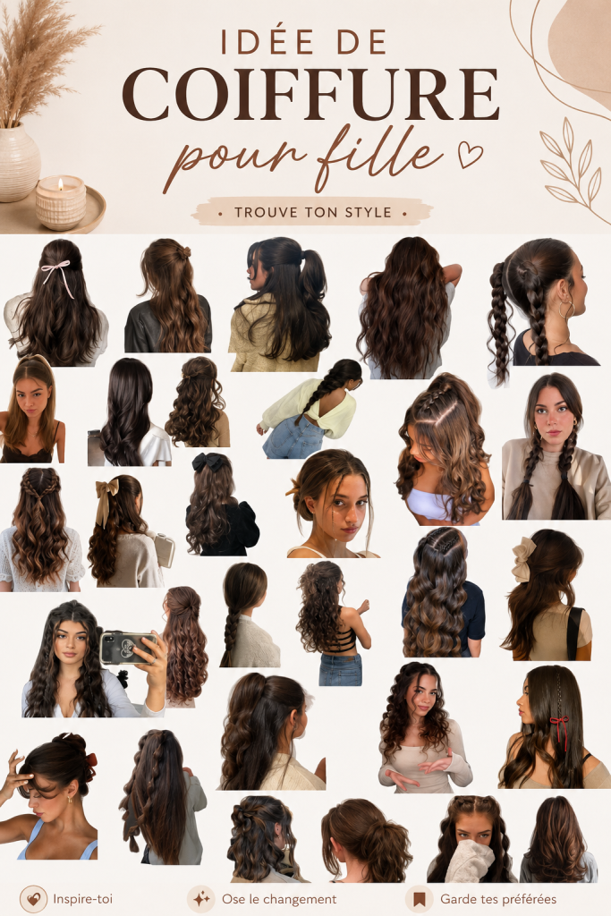 Une fille souriante avec une belle coiffure élaborée à la maison.