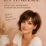 Femme souriante avec une coiffure bixie moderne et stylée.