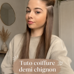 Demi-chignon élégant réalisé sur cheveux longs