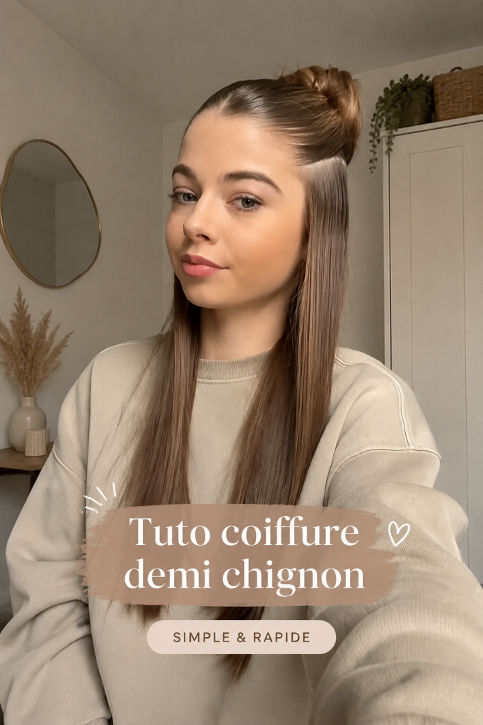 Demi-chignon élégant réalisé sur cheveux longs