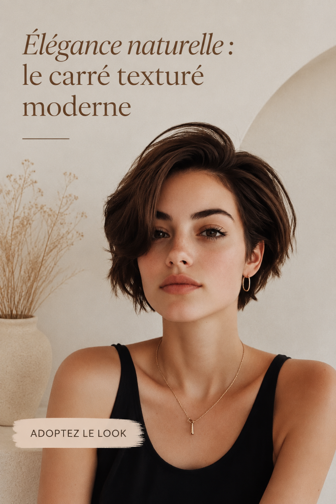 Femme avec un bob texturé moderne, affichant un look chic et élégant.