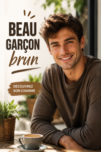 Un beau garçon brun avec un regard séduisant et un style élégant.