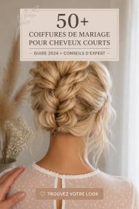 Chignon de mariage élégant pour cheveux courts avec fleurs