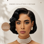 Femme avec une coiffure élégante de vagues sculptées vintage pour le printemps.