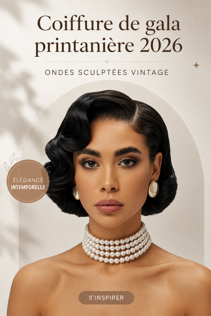 Femme avec une coiffure élégante de vagues sculptées vintage pour le printemps.