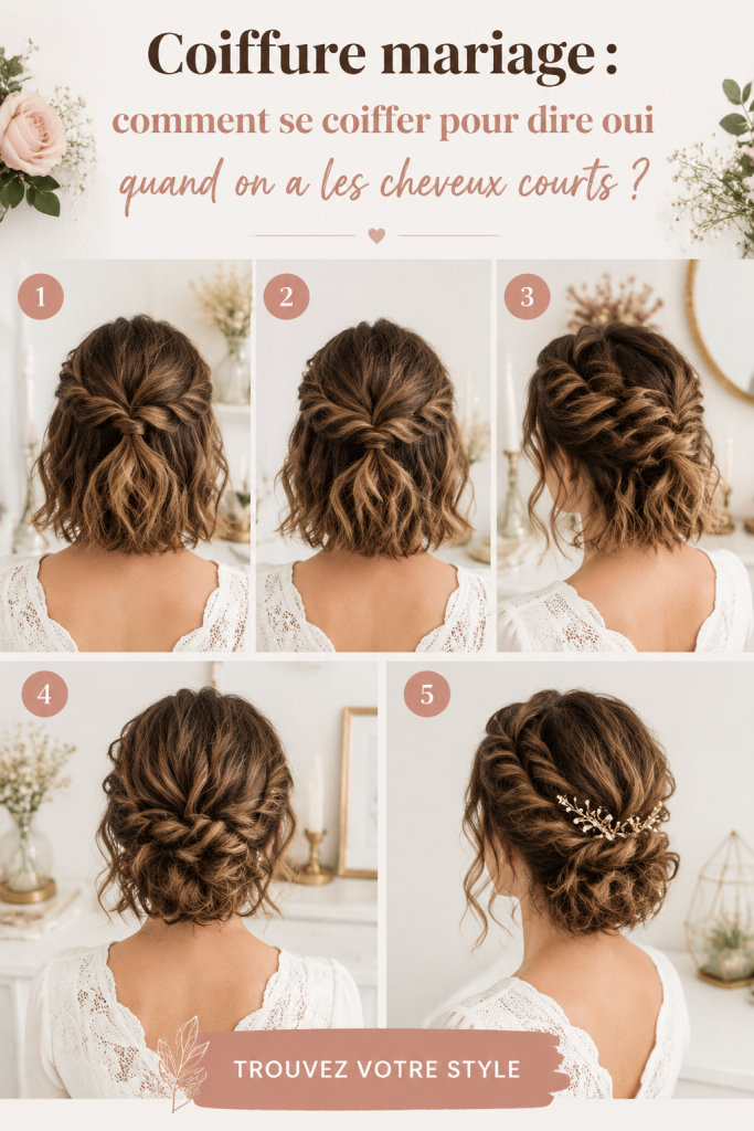 Coiffure élégante pour mariage avec cheveux courts