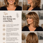Femme avec une coiffure moderne en couches et des reflets dorés