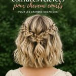 Coiffure élégante pour cheveux courts, chignon chic pour une occasion spéciale.