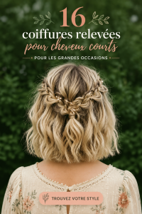 Coiffure élégante pour cheveux courts, chignon chic pour une occasion spéciale.