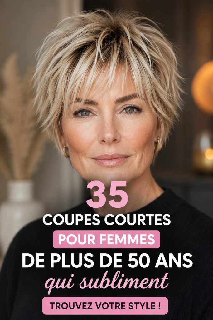 Femme de 50 ans avec une coiffure courte élégante.