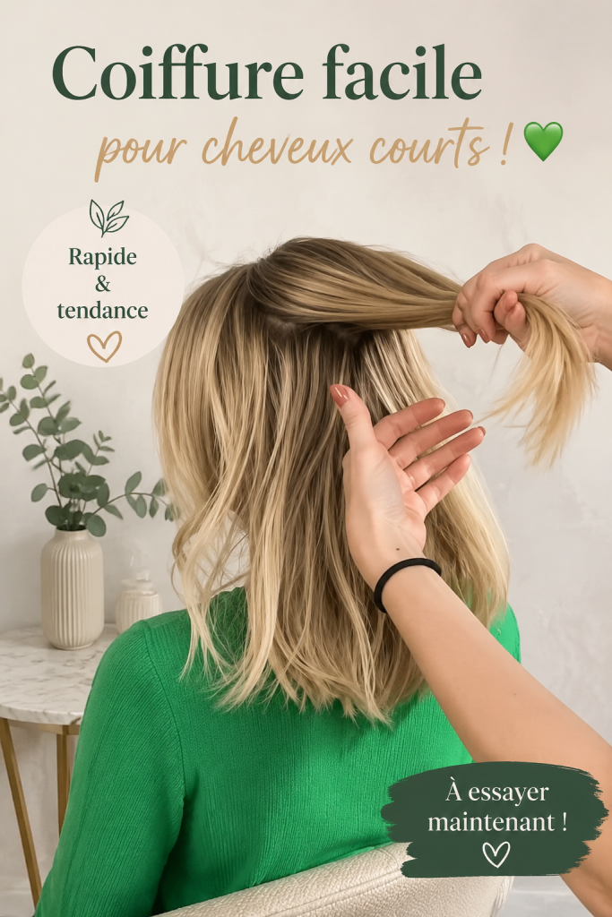 Coiffure simple et élégante pour cheveux courts montrant un style moderne.