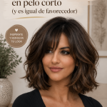 Femme avec un corte mariposa sur cheveux courts, affichant un look élégant et tendance.