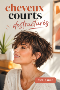 Femme avec une coupe courte et destructurée, affichant un style moderne et décontracté.