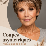 Femme de plus de 50 ans avec une coupe de cheveux asymétrique chic.