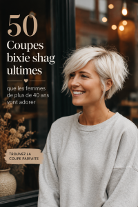 Image d'une femme avec une coupe de cheveux bixie shag, mettant en avant la modernité du style