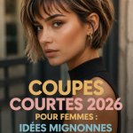 Photo d'une femme ayant une coupe de cheveux courte avec frange, affichant un look moderne.