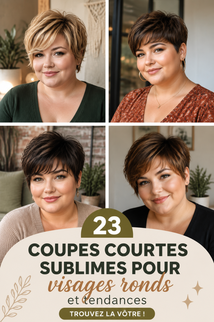 Une femme avec une coupe de cheveux courte flatteuse pour un visage rond.