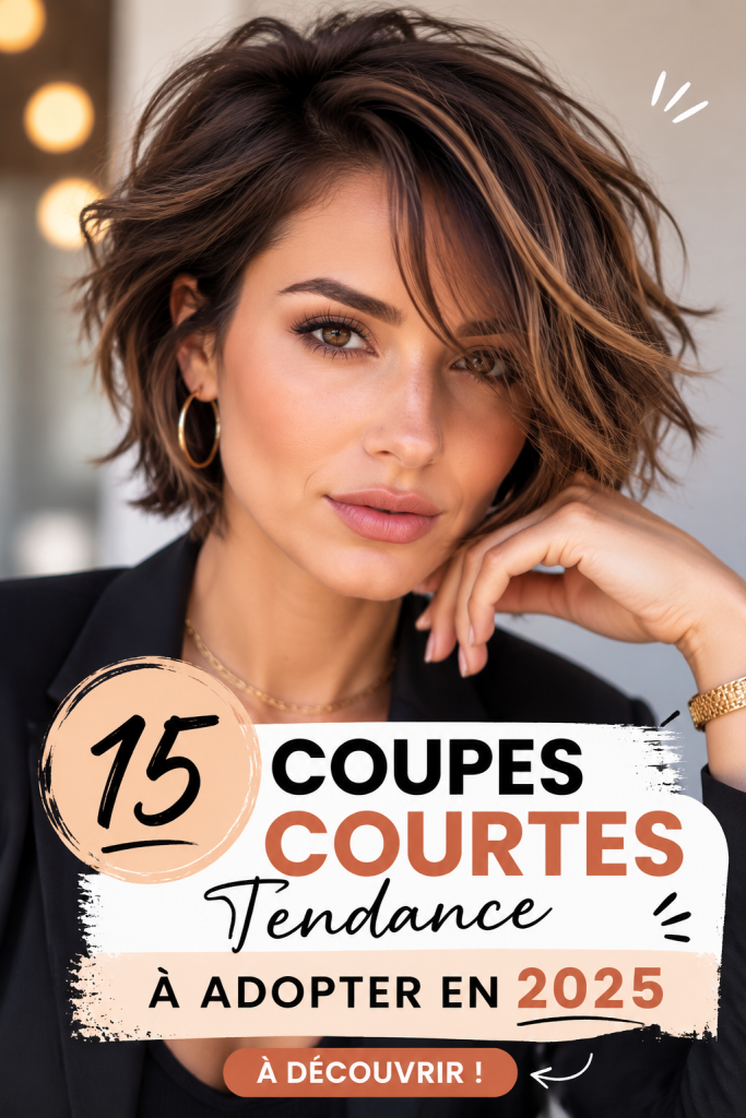 Exemples de coupes courtes tendance pour 2025, montrant diverses coiffures stylées.