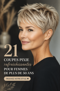 Une femme mature affichant une coupe pixie élégante et moderne.