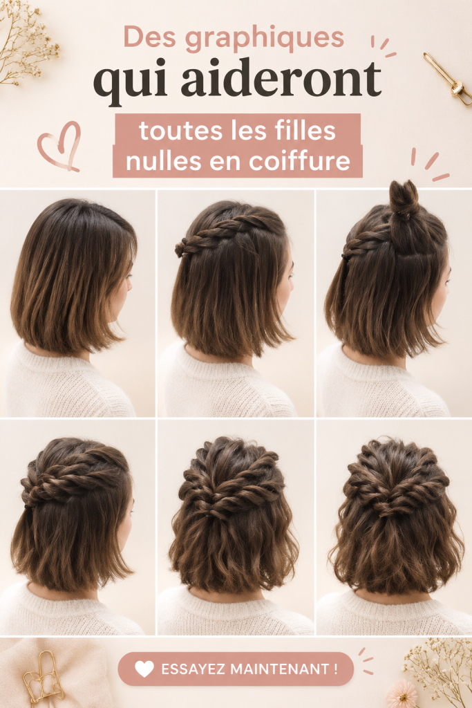 Grafique illustrant des coiffures simples pour femmes débutantes
