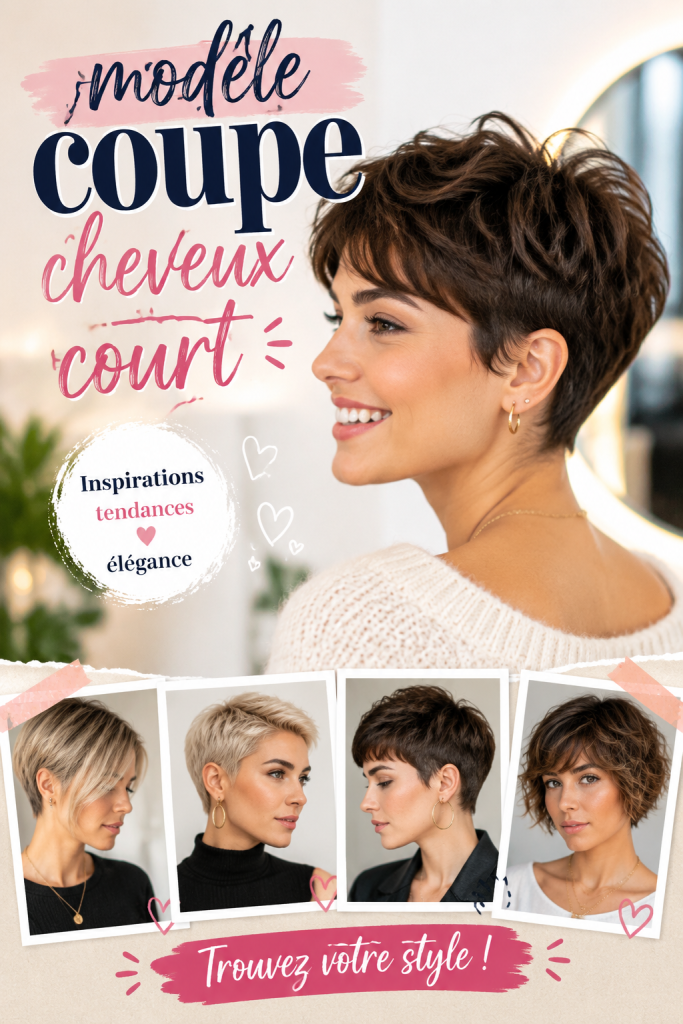 Modèle de coupe de cheveux court sur un mannequin.