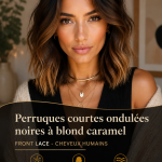 Perruque courte en dégradé noir et caramel avec des ondulations