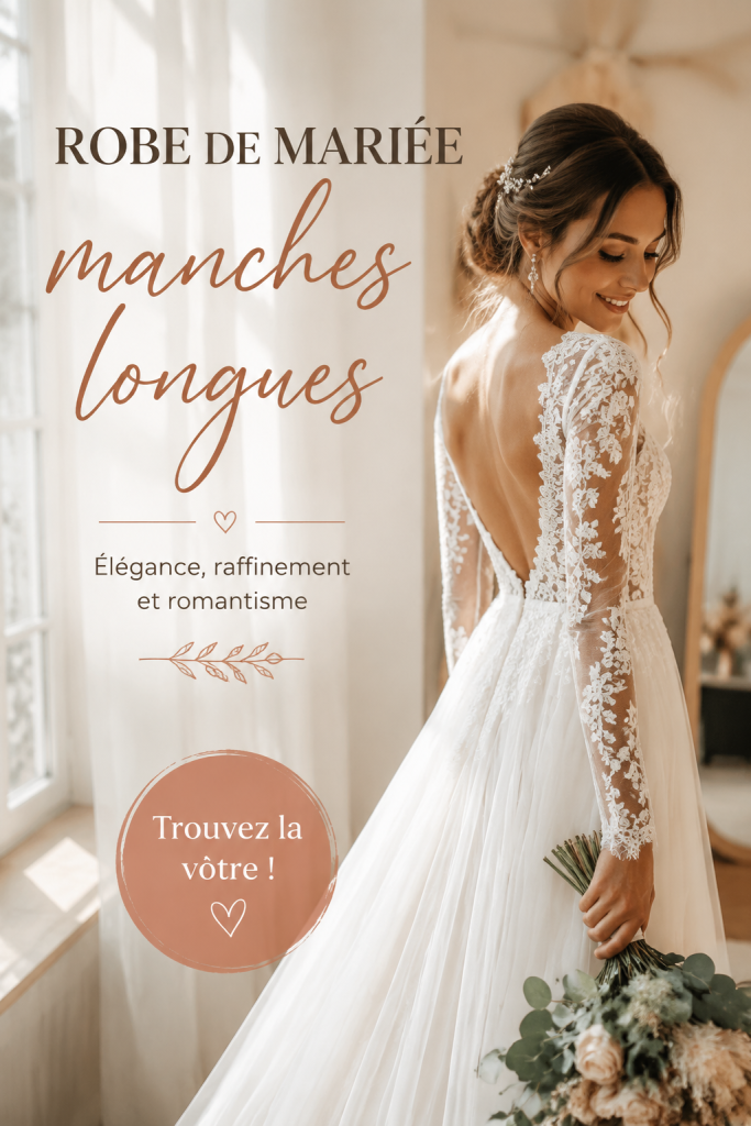 Robe de mariée à manches longues élégante portée par une mariée éblouissante