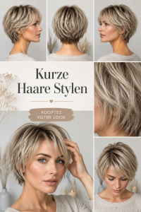 Femme avec une coupe courte stylée mettant en valeur son visage.