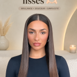 Femme avec des cheveux parfaitement raides et brillants, illustrant des astuces de coiffure.