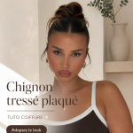 Chignon tressé chic réalisé avec soin, adapté pour une soirée.