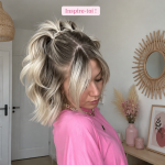 Coiffure élégante avec un chignon triple en cheveux bruns