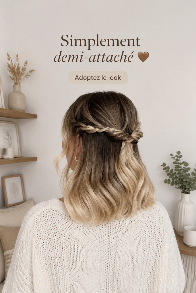 Coiffure demi-attachée simple et élégante pour une allure chic.