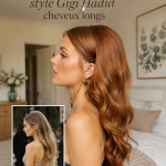 Coiffure de mariée inspirée par Gigi Hadid, élégante et chic.