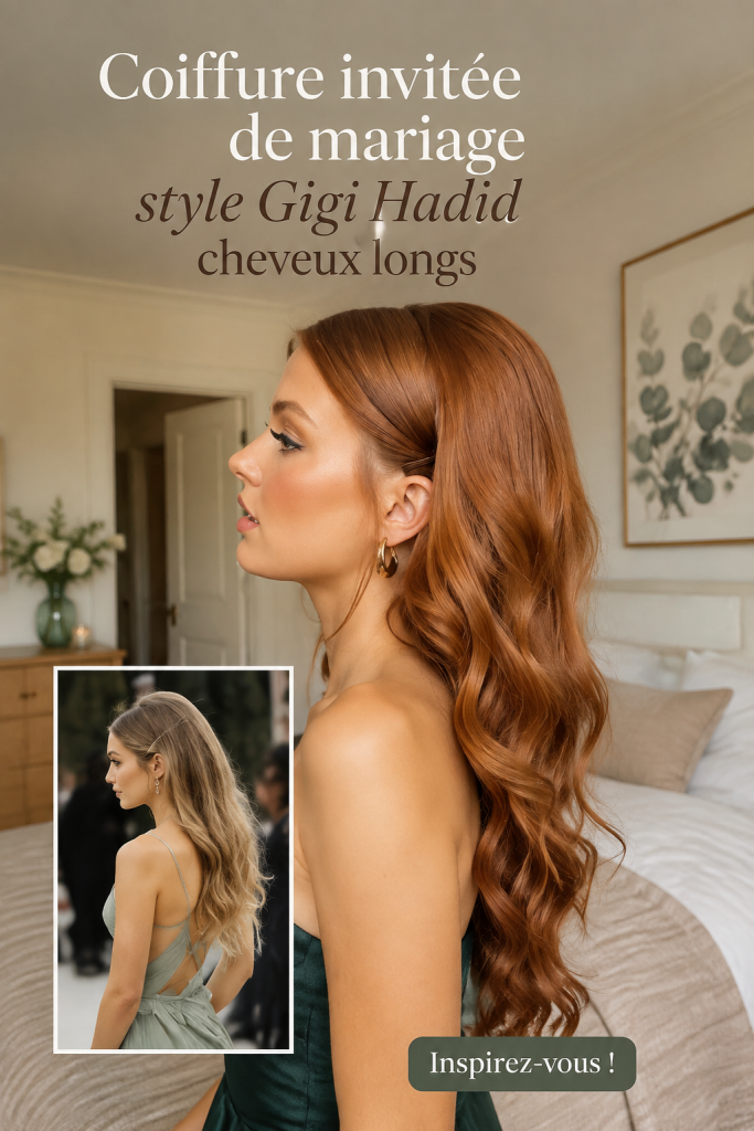 Coiffure de mariée inspirée par Gigi Hadid, élégante et chic.